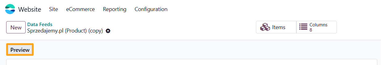odoo sprzedajemy product data feed preview button